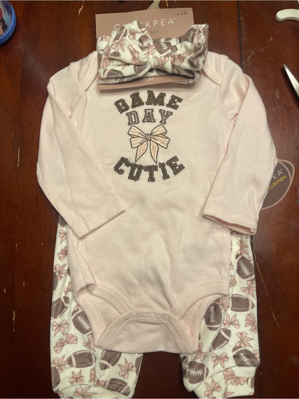 chick pea Pink "Game Day Cutie" Infant One-Piece Set with Bow Headband